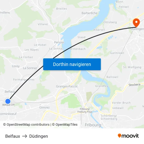 Belfaux to Düdingen map