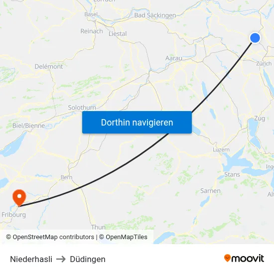 Niederhasli to Düdingen map