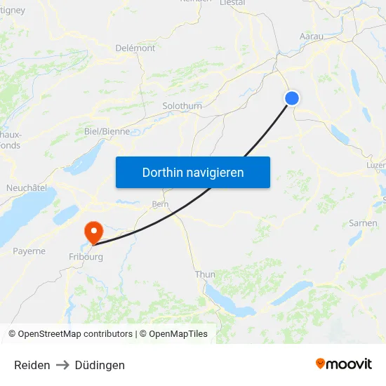 Reiden to Düdingen map