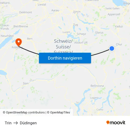 Trin to Düdingen map