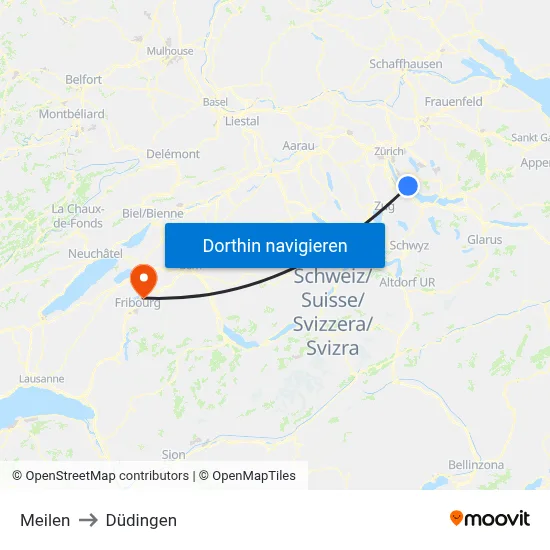 Meilen to Düdingen map