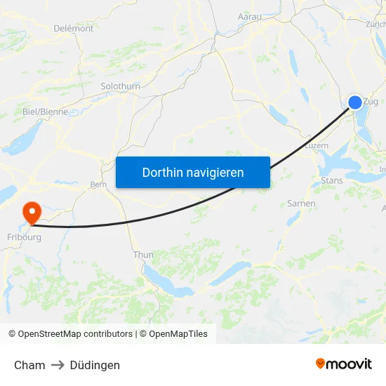 Cham to Düdingen map