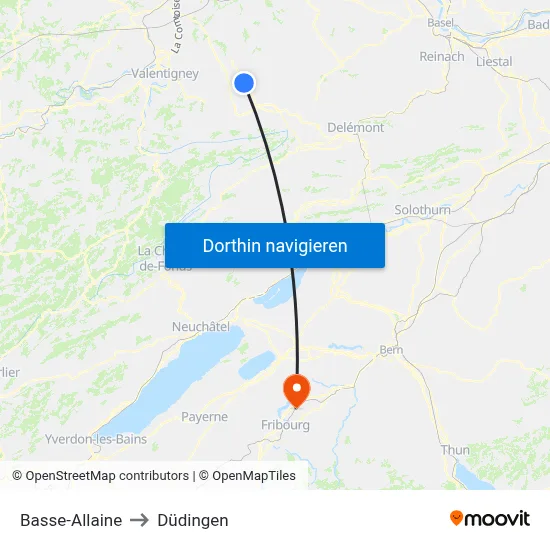 Basse-Allaine to Düdingen map