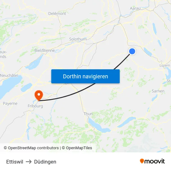 Ettiswil to Düdingen map