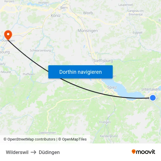 Wilderswil to Düdingen map