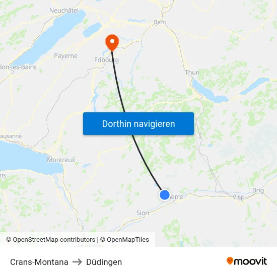 Crans-Montana to Düdingen map