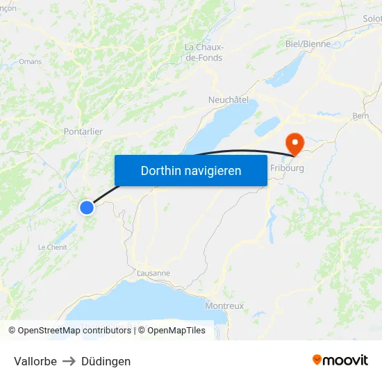 Vallorbe to Düdingen map