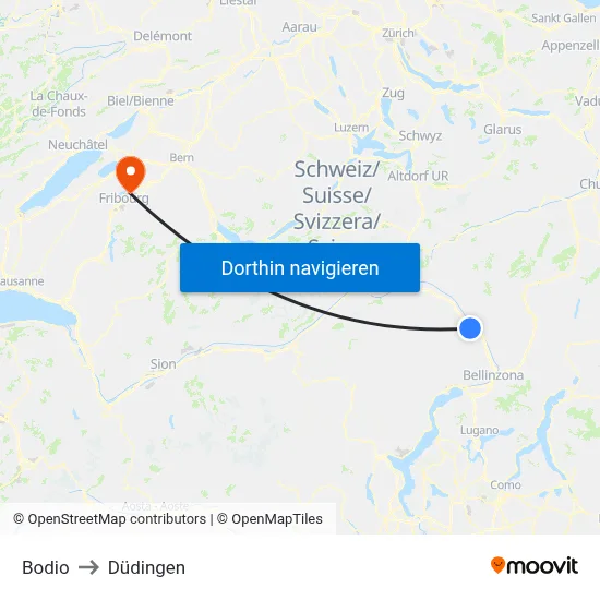 Bodio to Düdingen map