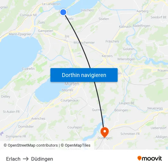 Erlach to Düdingen map