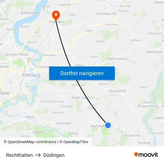 Rechthalten to Düdingen map