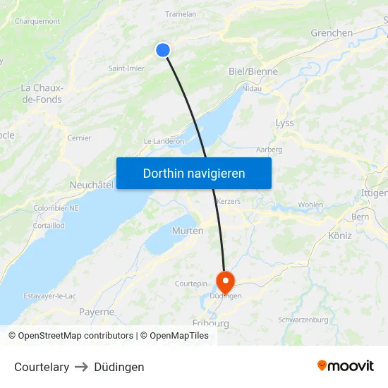 Courtelary to Düdingen map