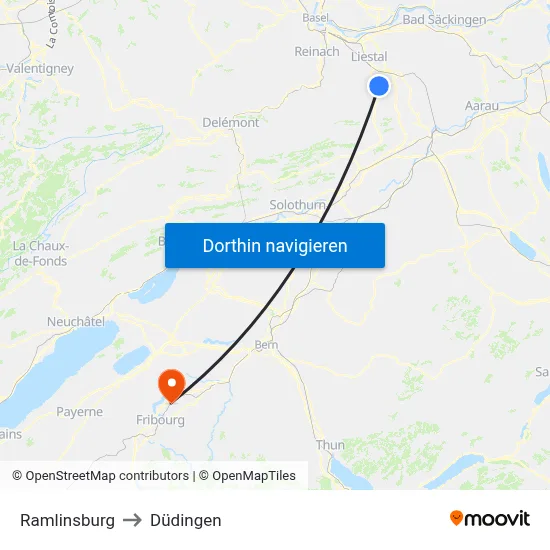 Ramlinsburg to Düdingen map