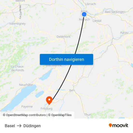 Basel to Düdingen map
