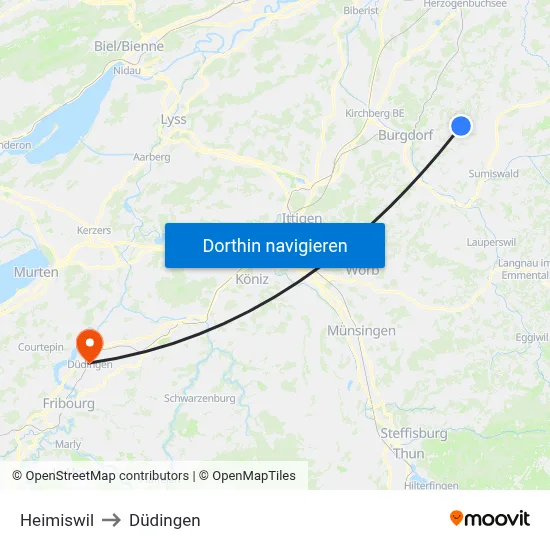 Heimiswil to Düdingen map