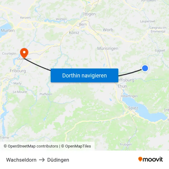 Wachseldorn to Düdingen map