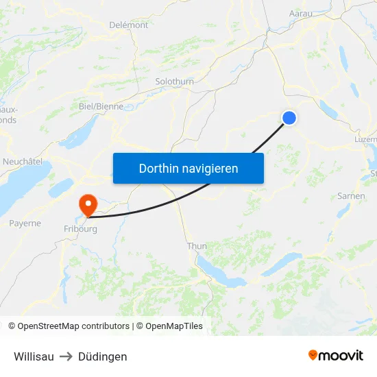 Willisau to Düdingen map