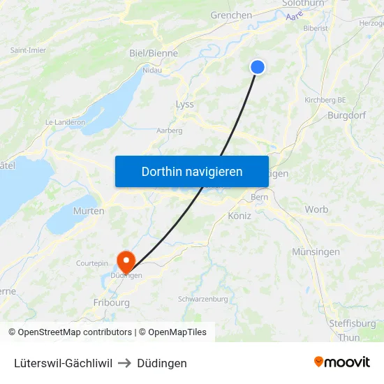 Lüterswil-Gächliwil to Düdingen map