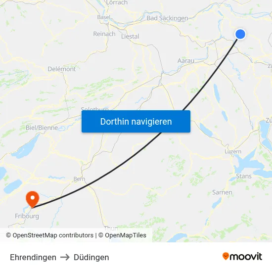 Ehrendingen to Düdingen map