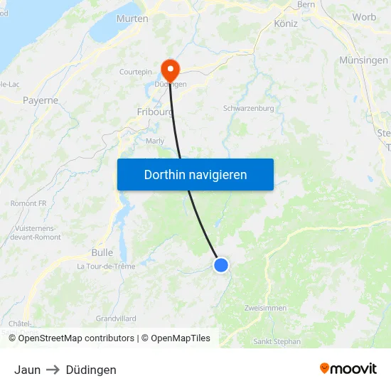 Jaun to Düdingen map