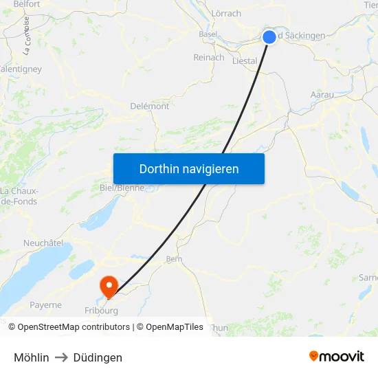 Möhlin to Düdingen map