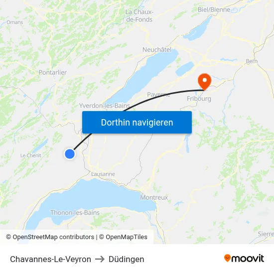 Chavannes-Le-Veyron to Düdingen map