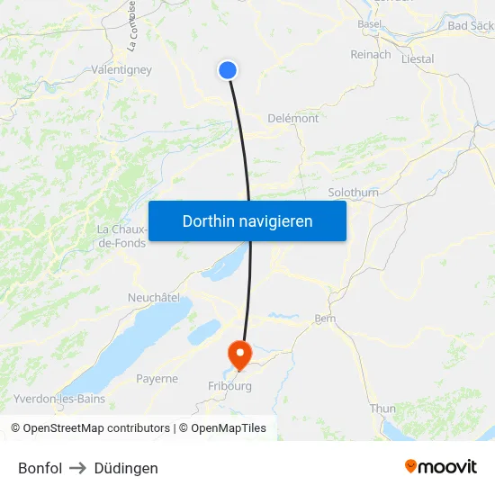 Bonfol to Düdingen map