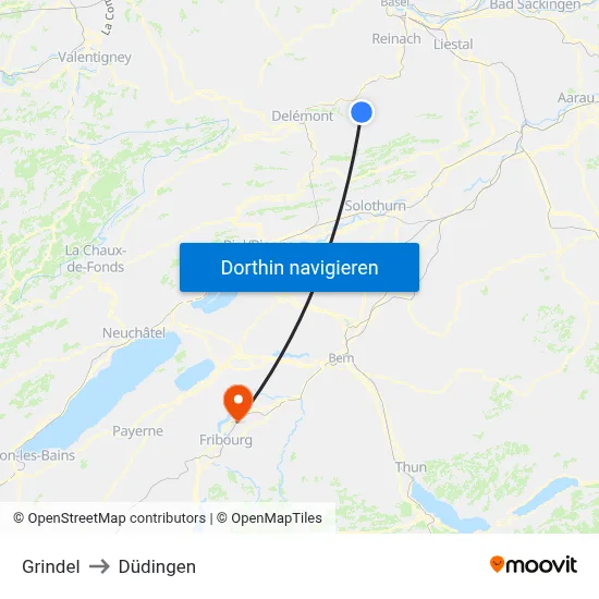 Grindel to Düdingen map