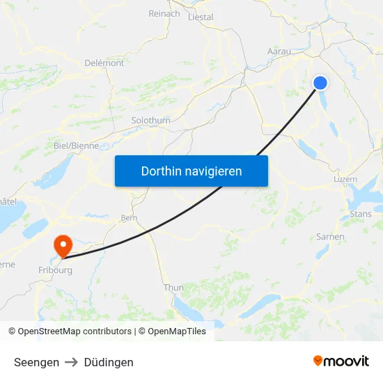 Seengen to Düdingen map