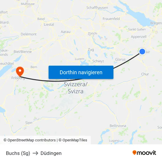 Buchs (Sg) to Düdingen map