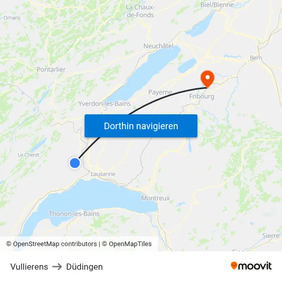 Vullierens to Düdingen map