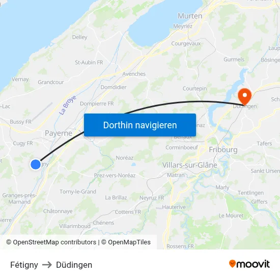 Fétigny to Düdingen map