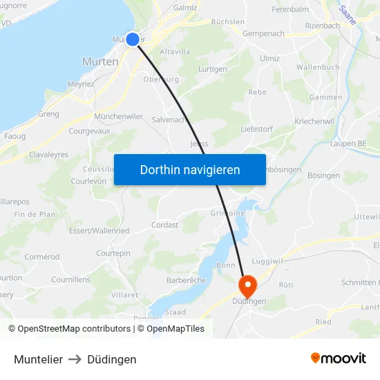 Muntelier to Düdingen map
