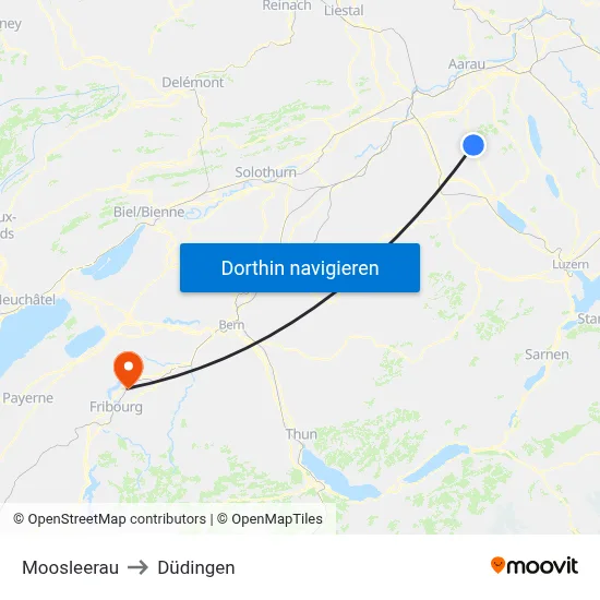 Moosleerau to Düdingen map