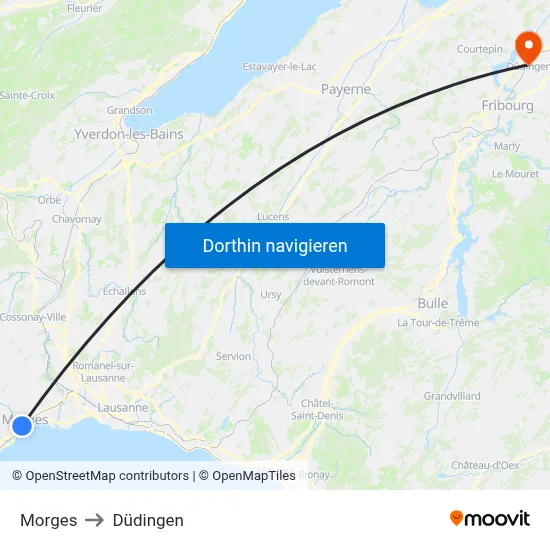 Morges to Düdingen map