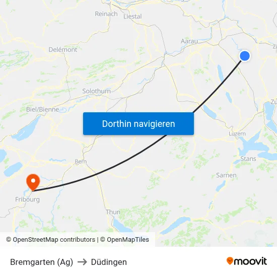 Bremgarten (Ag) to Düdingen map