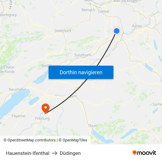 Hauenstein-Ifenthal to Düdingen map