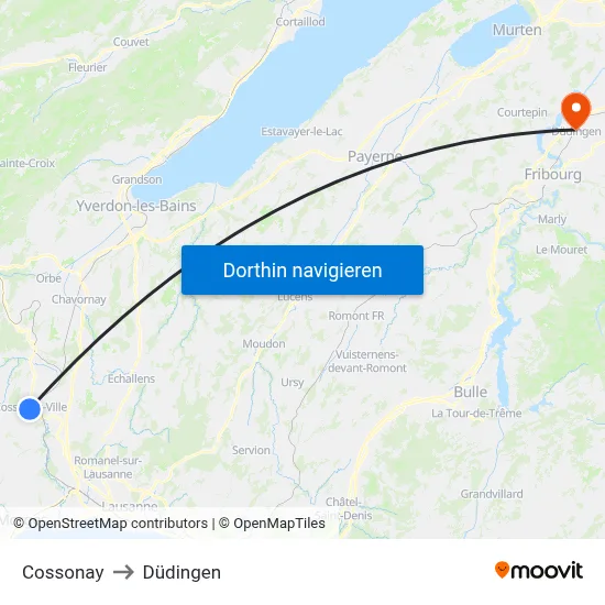 Cossonay to Düdingen map