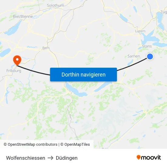Wolfenschiessen to Düdingen map