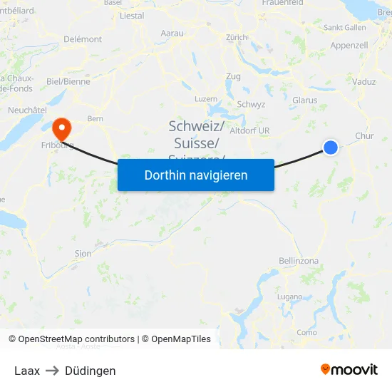 Laax to Düdingen map
