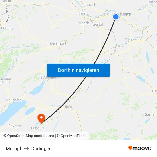 Mumpf to Düdingen map
