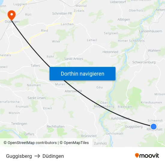 Guggisberg to Düdingen map