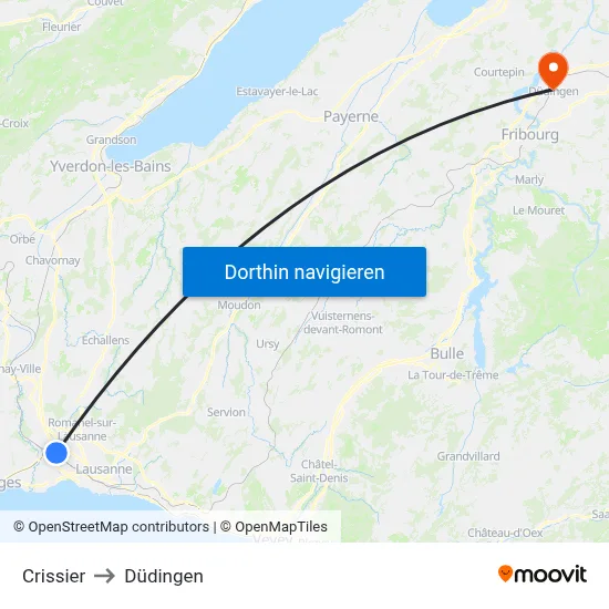 Crissier to Düdingen map