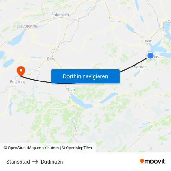 Stansstad to Düdingen map