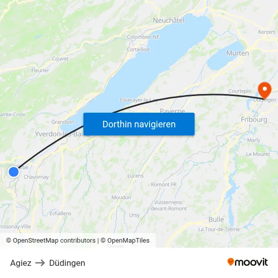 Agiez to Düdingen map