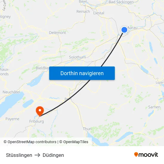 Stüsslingen to Düdingen map