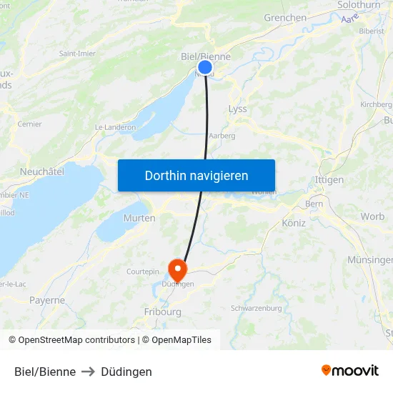 Biel/Bienne to Düdingen map