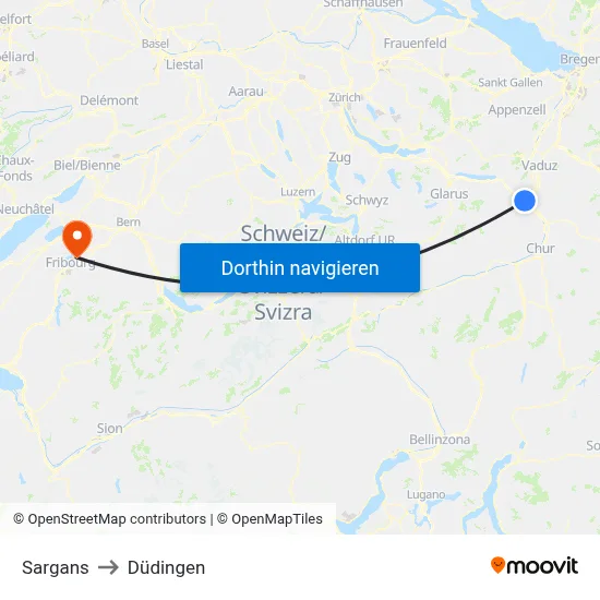 Sargans to Düdingen map