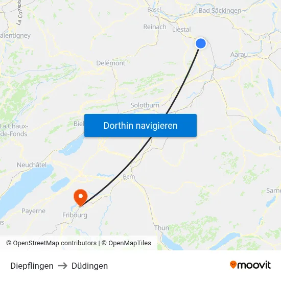 Diepflingen to Düdingen map
