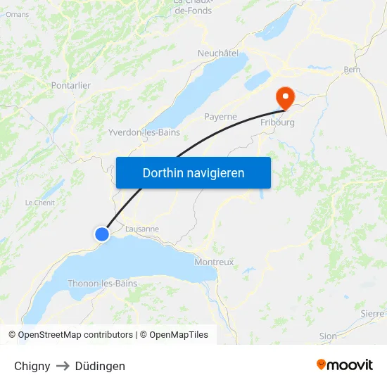 Chigny to Düdingen map