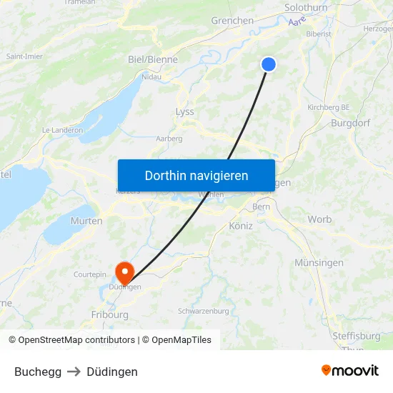 Buchegg to Düdingen map